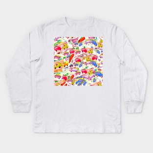 Red Kiddie Cars in Traffic Kids Long Sleeve T-Shirt